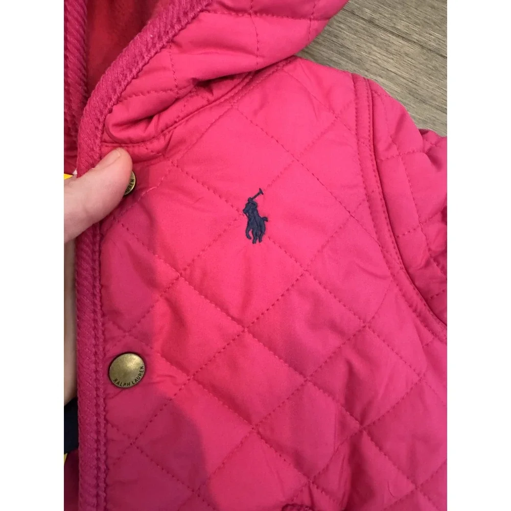 Ralph Lauren Bunting Infant 9M‎ Sport Pink Quilted Hooded Footed Snowsuit